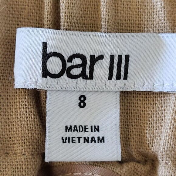 Bar III Size 8 Cropped Wide Leg Tan Pants Linen and Viscose Elastic Waist Casual - Picture 2 of 9